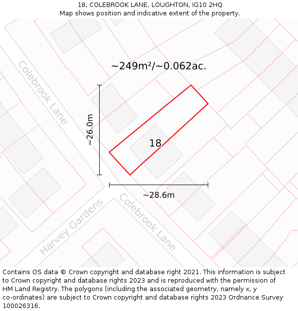 18, COLEBROOK LANE, LOUGHTON, IG10 2HQ: Plot and title map