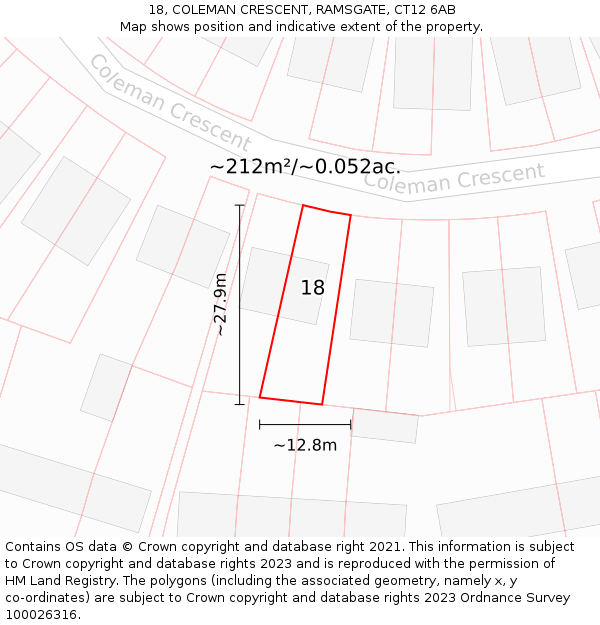 18, COLEMAN CRESCENT, RAMSGATE, CT12 6AB: Plot and title map