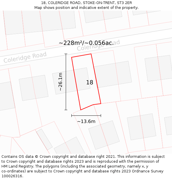 18, COLERIDGE ROAD, STOKE-ON-TRENT, ST3 2ER: Plot and title map