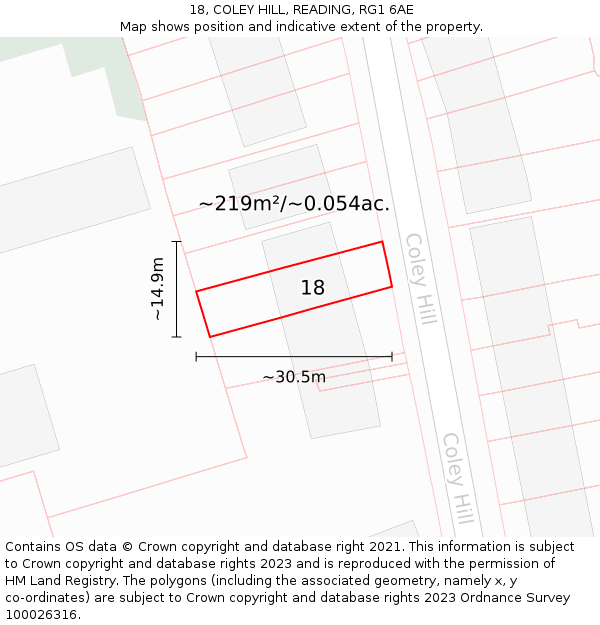 18, COLEY HILL, READING, RG1 6AE: Plot and title map