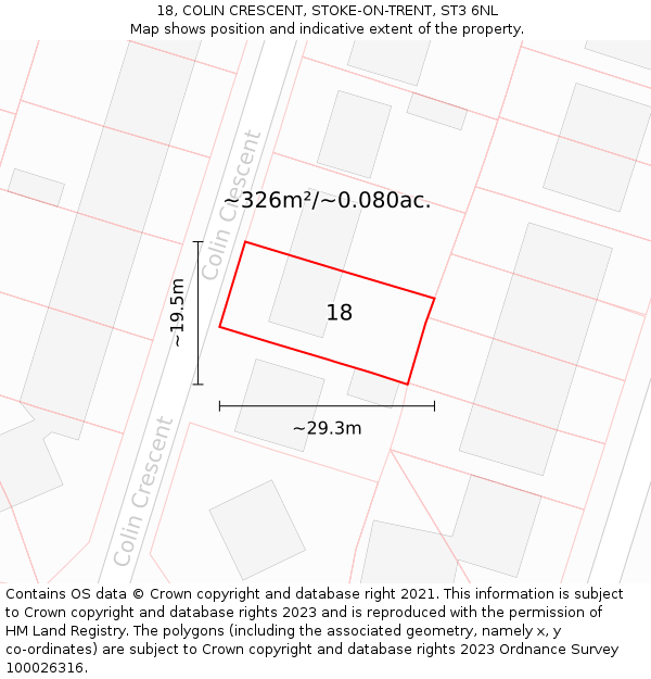 18, COLIN CRESCENT, STOKE-ON-TRENT, ST3 6NL: Plot and title map