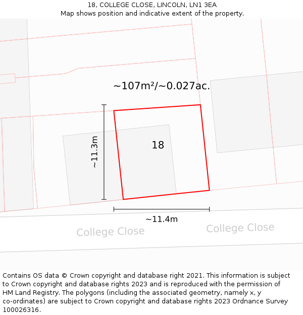 18, COLLEGE CLOSE, LINCOLN, LN1 3EA: Plot and title map