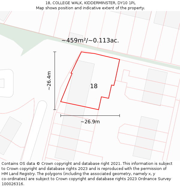 18, COLLEGE WALK, KIDDERMINSTER, DY10 1PL: Plot and title map