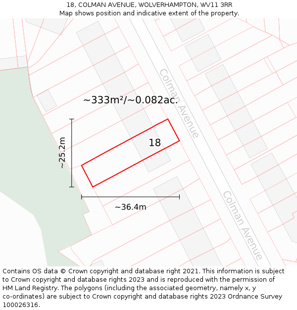 18, COLMAN AVENUE, WOLVERHAMPTON, WV11 3RR: Plot and title map