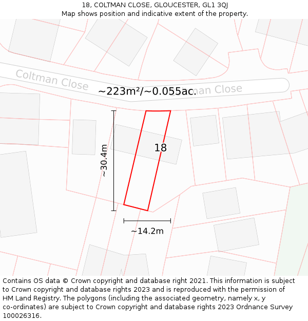 18, COLTMAN CLOSE, GLOUCESTER, GL1 3QJ: Plot and title map