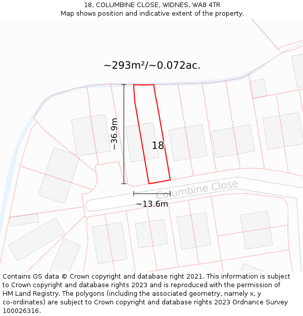 18, COLUMBINE CLOSE, WIDNES, WA8 4TR: Plot and title map