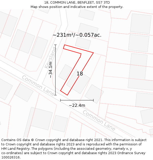 18, COMMON LANE, BENFLEET, SS7 3TD: Plot and title map