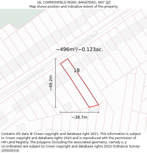 18, COMMONFIELD ROAD, BANSTEAD, SM7 2JZ: Plot and title map