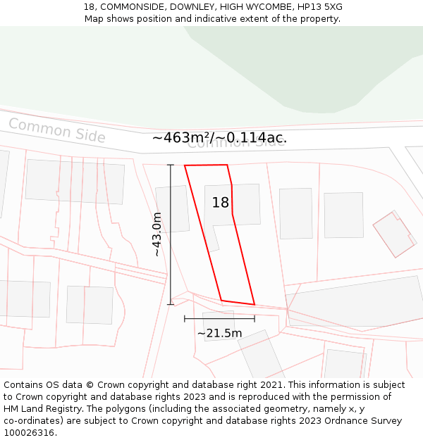 18, COMMONSIDE, DOWNLEY, HIGH WYCOMBE, HP13 5XG: Plot and title map