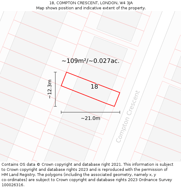 18, COMPTON CRESCENT, LONDON, W4 3JA: Plot and title map