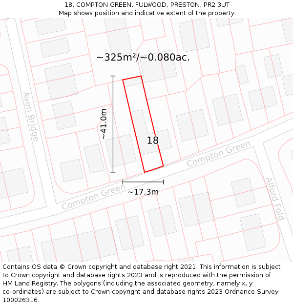 18, COMPTON GREEN, FULWOOD, PRESTON, PR2 3UT: Plot and title map