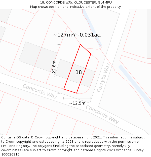18, CONCORDE WAY, GLOUCESTER, GL4 4PU: Plot and title map