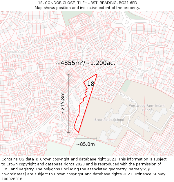 18, CONDOR CLOSE, TILEHURST, READING, RG31 6FD: Plot and title map
