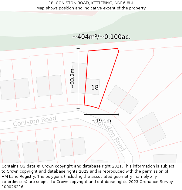 18, CONISTON ROAD, KETTERING, NN16 8UL: Plot and title map