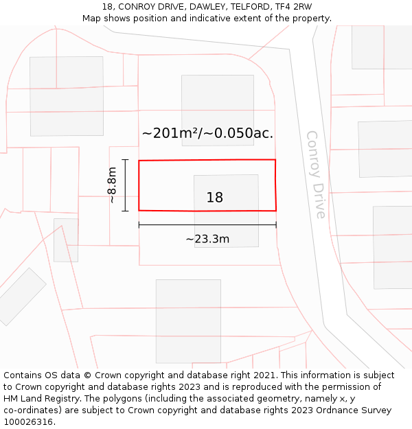 18, CONROY DRIVE, DAWLEY, TELFORD, TF4 2RW: Plot and title map