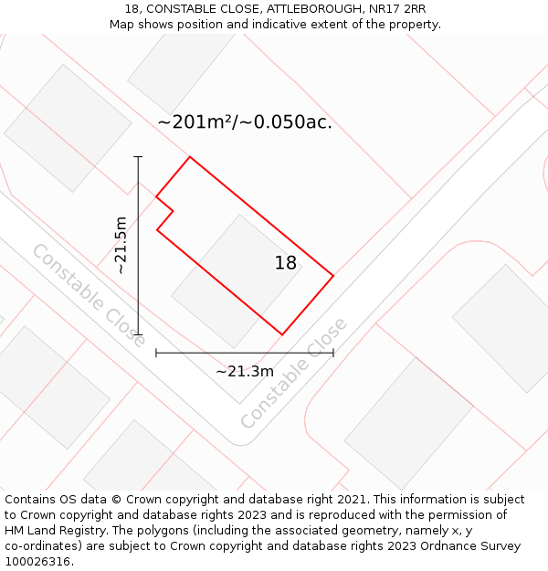 18, CONSTABLE CLOSE, ATTLEBOROUGH, NR17 2RR: Plot and title map