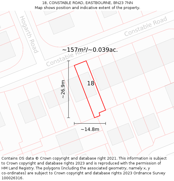 18, CONSTABLE ROAD, EASTBOURNE, BN23 7NN: Plot and title map