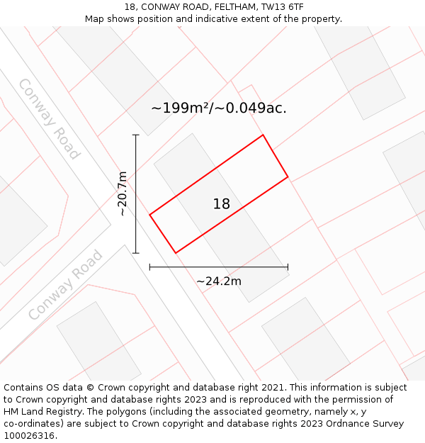 18, CONWAY ROAD, FELTHAM, TW13 6TF: Plot and title map
