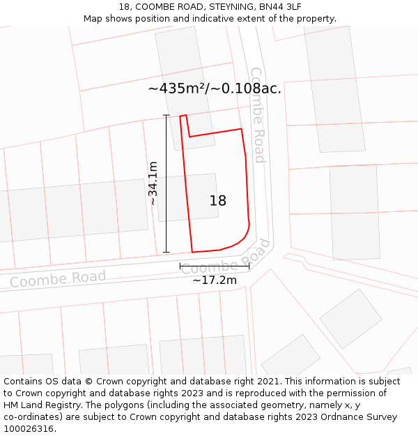 18, COOMBE ROAD, STEYNING, BN44 3LF: Plot and title map
