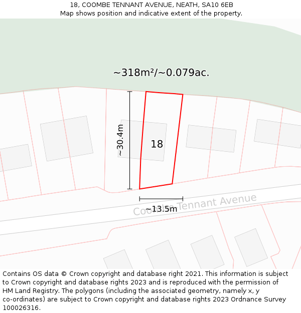 18, COOMBE TENNANT AVENUE, NEATH, SA10 6EB: Plot and title map