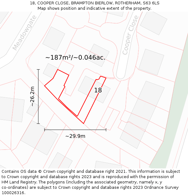 18, COOPER CLOSE, BRAMPTON BIERLOW, ROTHERHAM, S63 6LS: Plot and title map