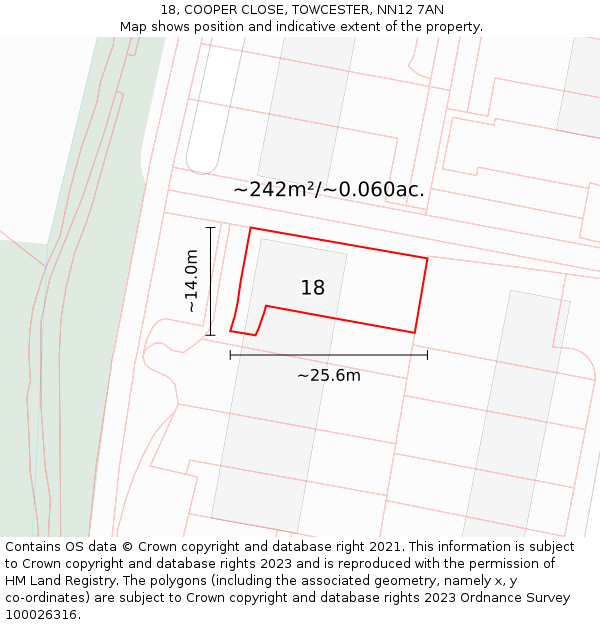 18, COOPER CLOSE, TOWCESTER, NN12 7AN: Plot and title map