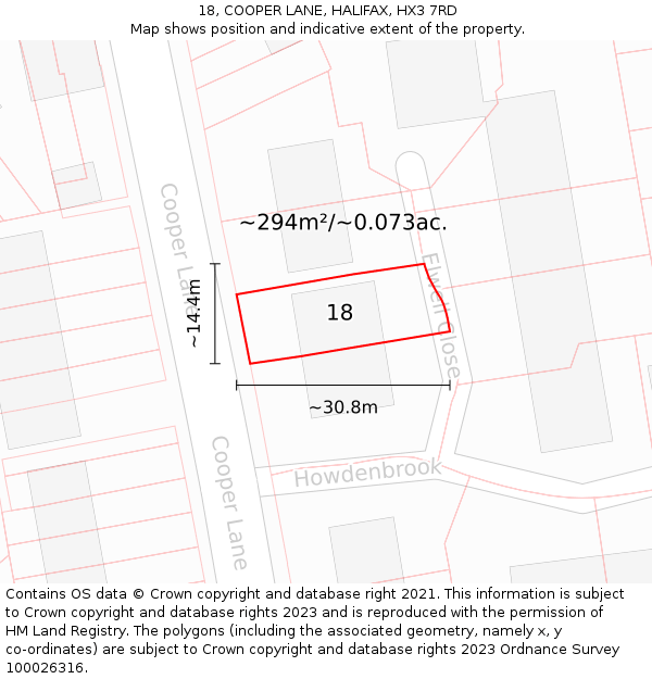 18, COOPER LANE, HALIFAX, HX3 7RD: Plot and title map