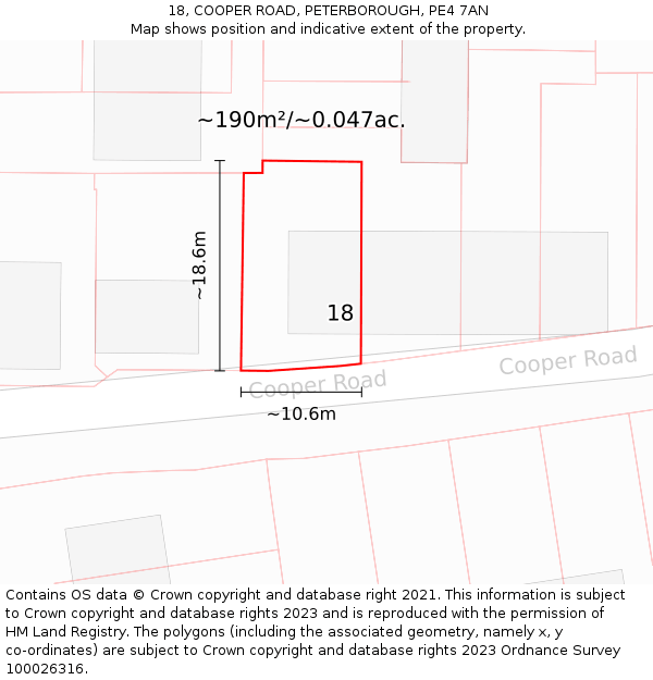 18, COOPER ROAD, PETERBOROUGH, PE4 7AN: Plot and title map