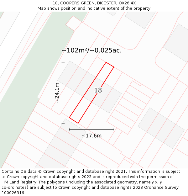 18, COOPERS GREEN, BICESTER, OX26 4XJ: Plot and title map