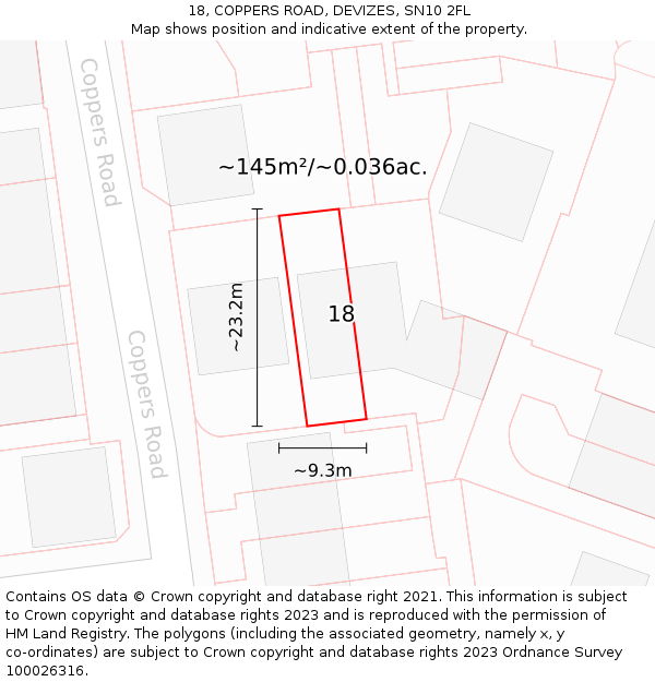 18, COPPERS ROAD, DEVIZES, SN10 2FL: Plot and title map