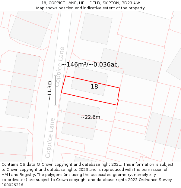 18, COPPICE LANE, HELLIFIELD, SKIPTON, BD23 4JW: Plot and title map