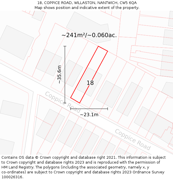 18, COPPICE ROAD, WILLASTON, NANTWICH, CW5 6QA: Plot and title map
