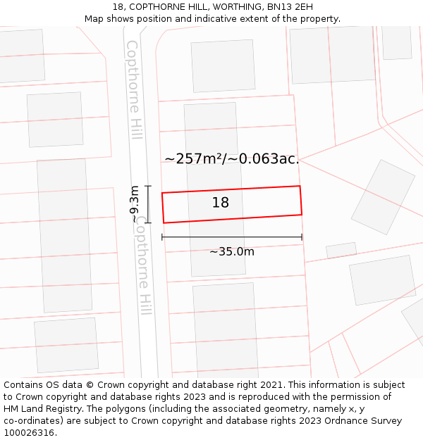 18, COPTHORNE HILL, WORTHING, BN13 2EH: Plot and title map