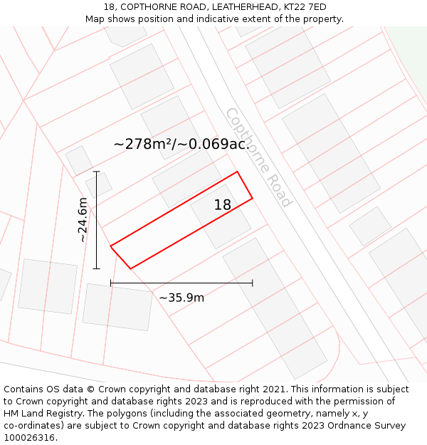 18, COPTHORNE ROAD, LEATHERHEAD, KT22 7ED: Plot and title map