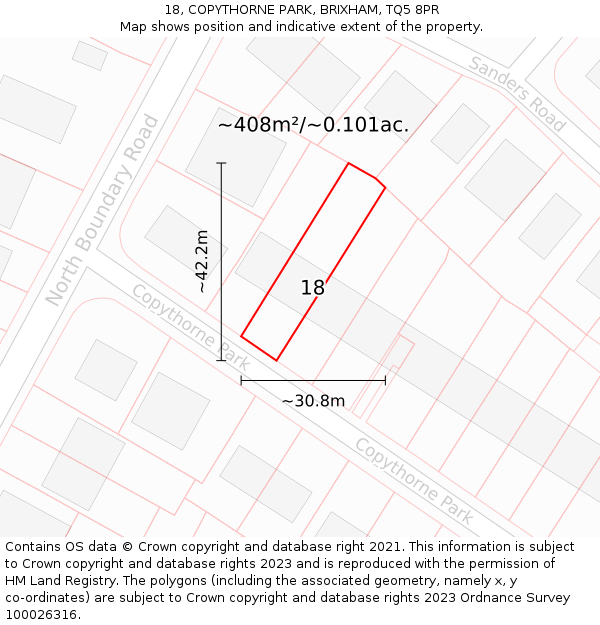 18, COPYTHORNE PARK, BRIXHAM, TQ5 8PR: Plot and title map