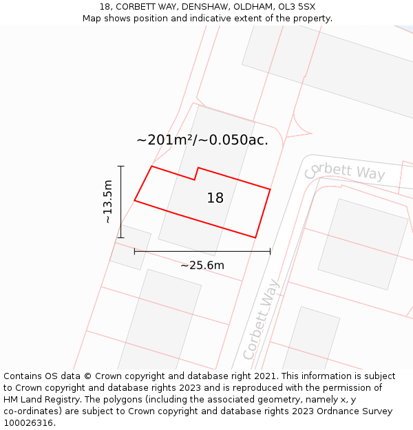 18, CORBETT WAY, DENSHAW, OLDHAM, OL3 5SX: Plot and title map