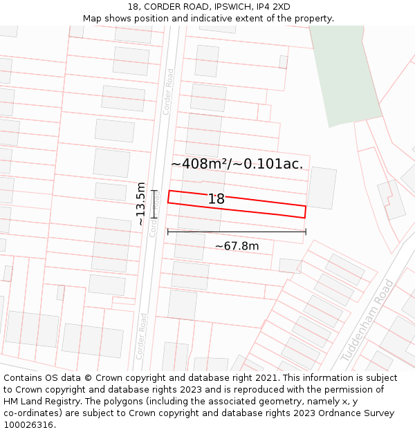 18, CORDER ROAD, IPSWICH, IP4 2XD: Plot and title map