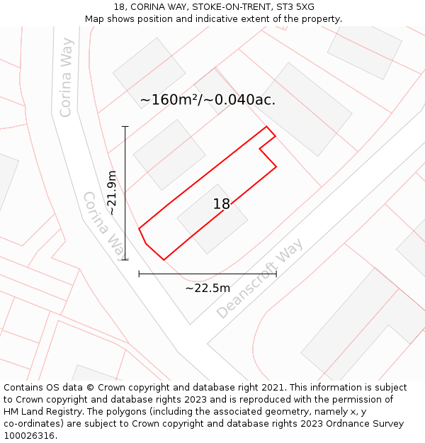 18, CORINA WAY, STOKE-ON-TRENT, ST3 5XG: Plot and title map