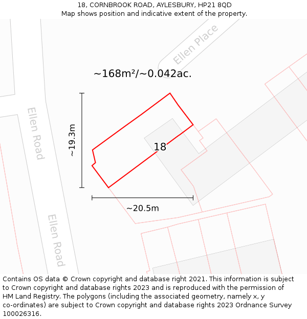 18, CORNBROOK ROAD, AYLESBURY, HP21 8QD: Plot and title map