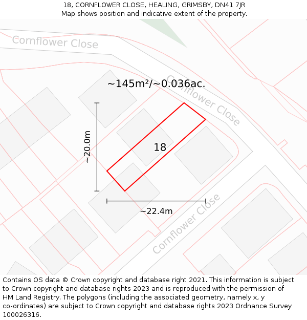 18, CORNFLOWER CLOSE, HEALING, GRIMSBY, DN41 7JR: Plot and title map