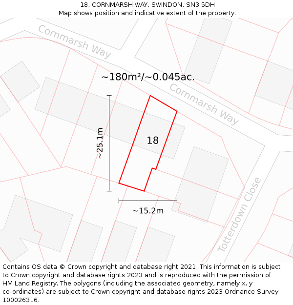 18, CORNMARSH WAY, SWINDON, SN3 5DH: Plot and title map
