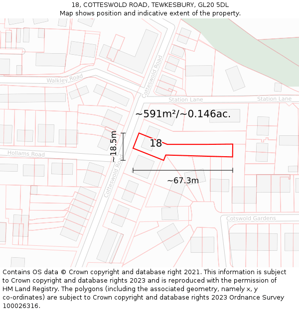 18, COTTESWOLD ROAD, TEWKESBURY, GL20 5DL: Plot and title map