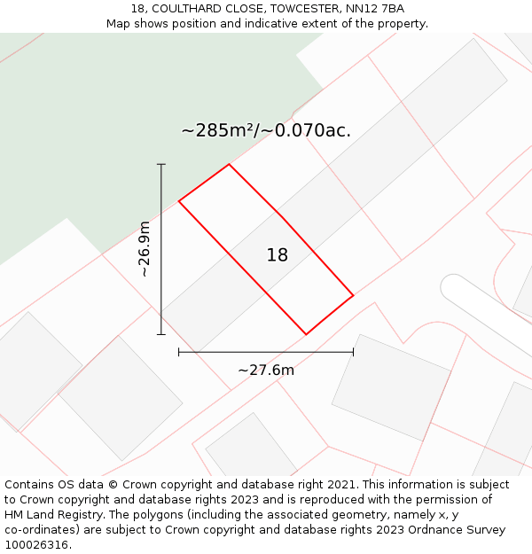 18, COULTHARD CLOSE, TOWCESTER, NN12 7BA: Plot and title map