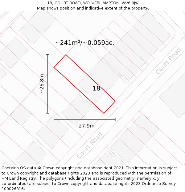 18, COURT ROAD, WOLVERHAMPTON, WV6 0JW: Plot and title map