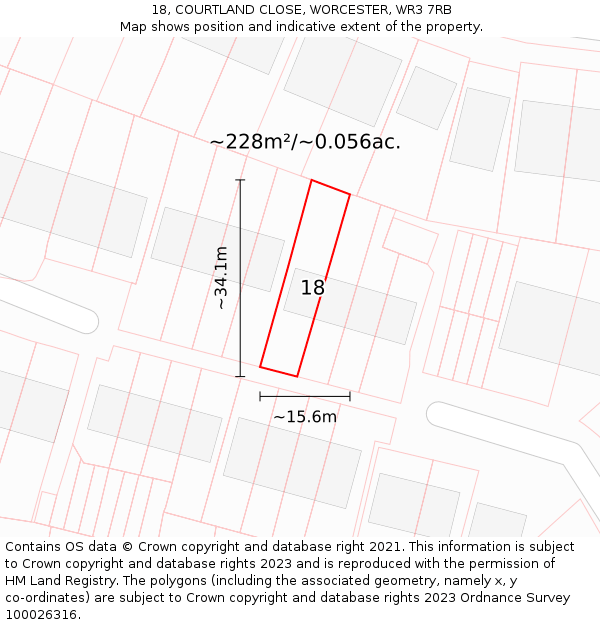 18, COURTLAND CLOSE, WORCESTER, WR3 7RB: Plot and title map