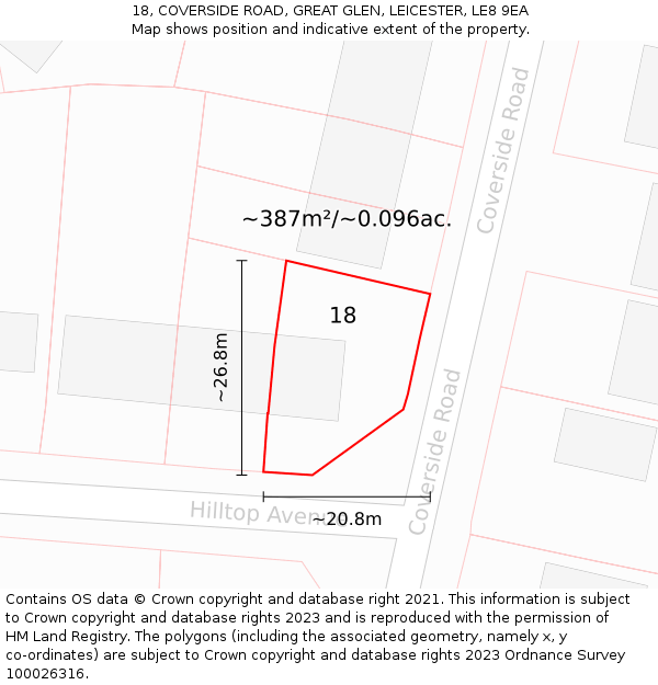 18, COVERSIDE ROAD, GREAT GLEN, LEICESTER, LE8 9EA: Plot and title map