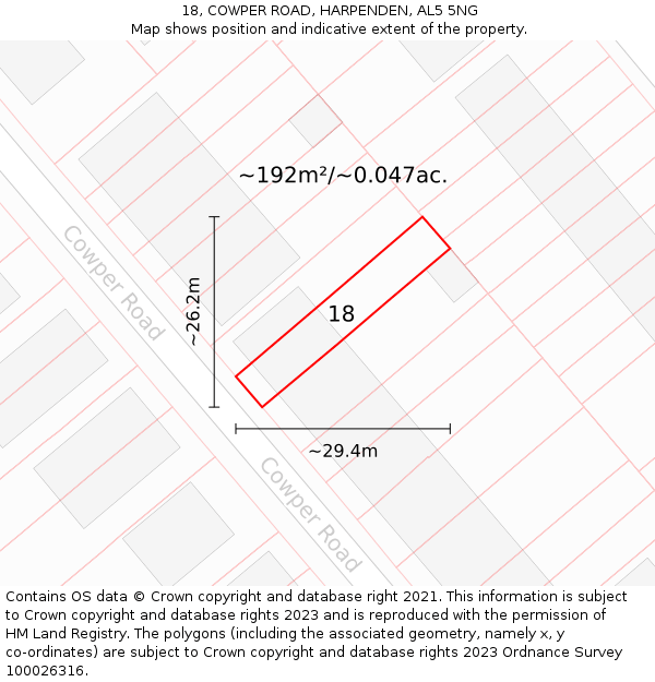18, COWPER ROAD, HARPENDEN, AL5 5NG: Plot and title map