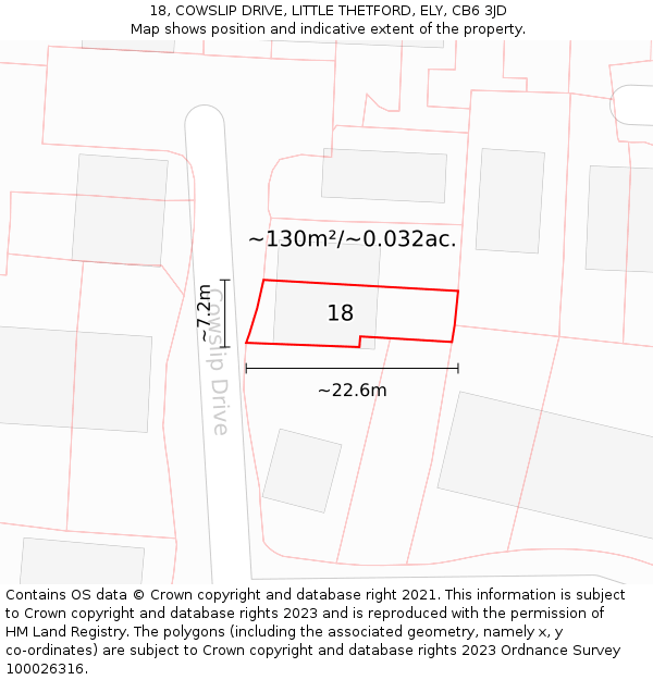 18, COWSLIP DRIVE, LITTLE THETFORD, ELY, CB6 3JD: Plot and title map