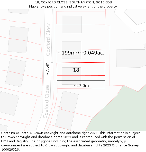 18, COXFORD CLOSE, SOUTHAMPTON, SO16 6DB: Plot and title map
