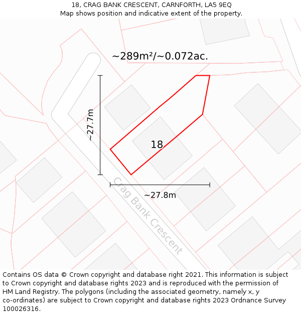 18, CRAG BANK CRESCENT, CARNFORTH, LA5 9EQ: Plot and title map